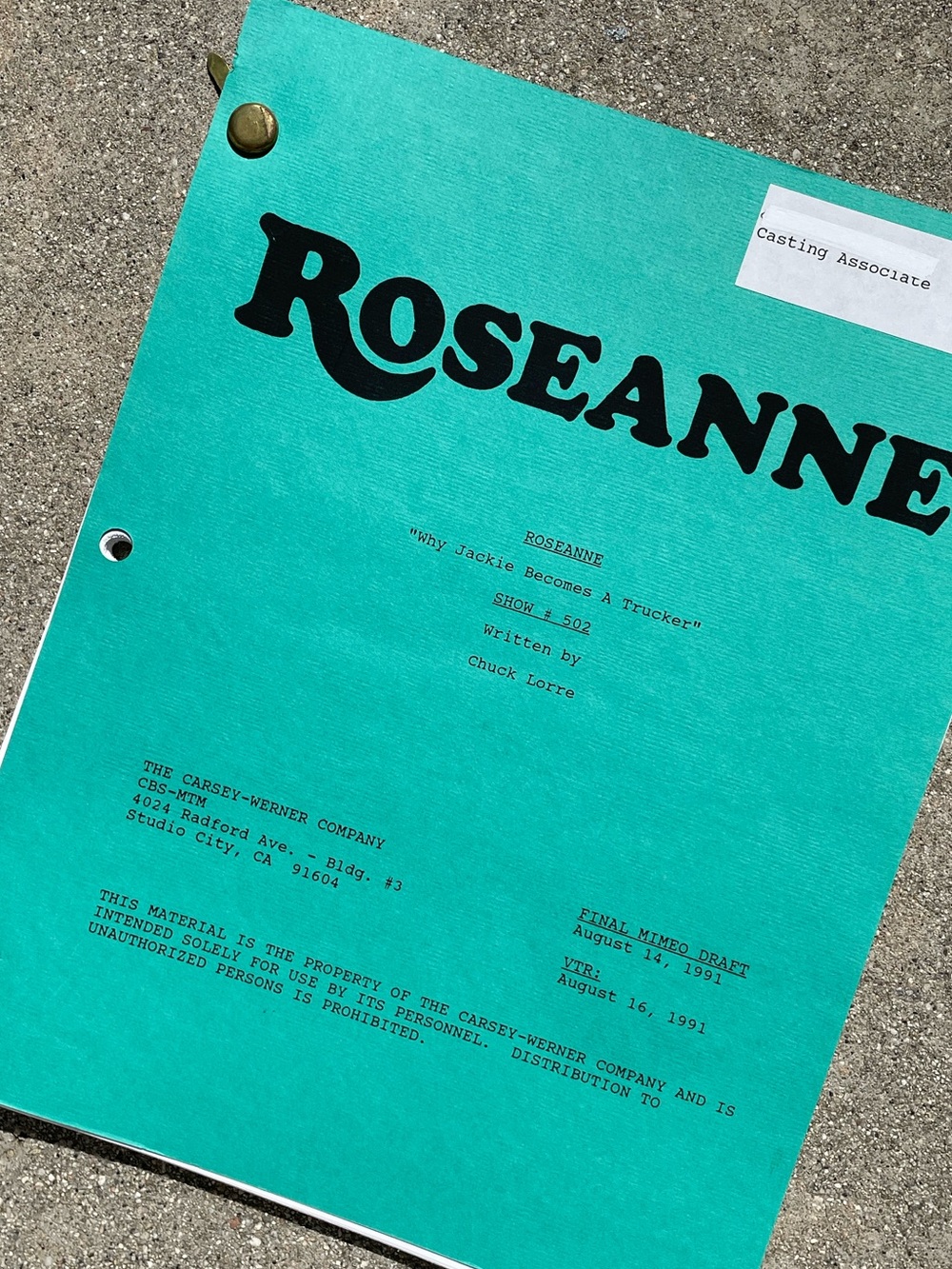 Roseanne 1991 Production Used Final Mimeo Draft Script Jackie Becomes A Trucker
